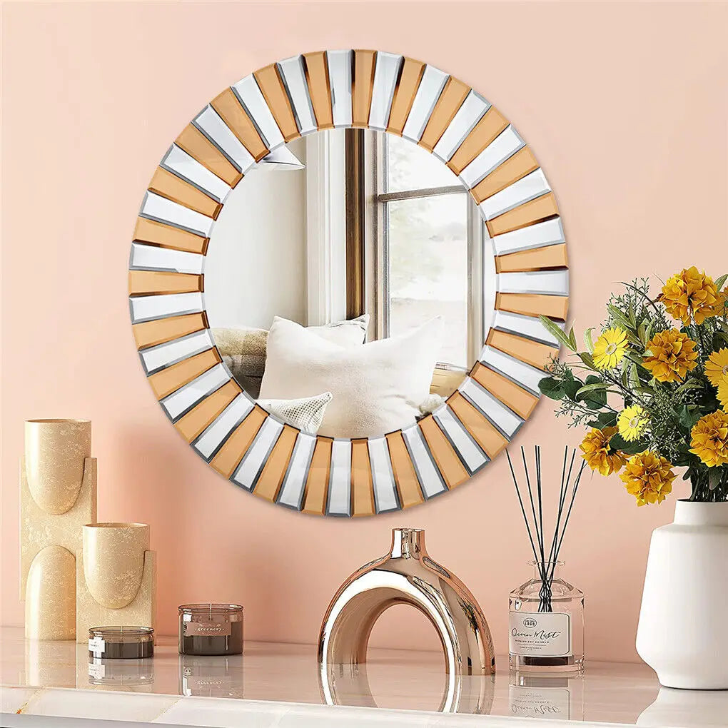 LUVODI Modern Round Sunburst Mirror Wall Art with Beveled Glass Edge for Living Room Bedroom Foyer Decor