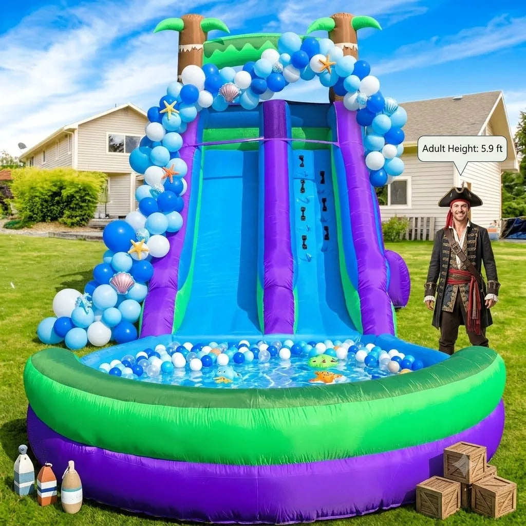 Tropical Rainforest Oxford Water Slide for Summer Parties Backyard Splashes Cooling Games Family Outdoor Inflatable Fun