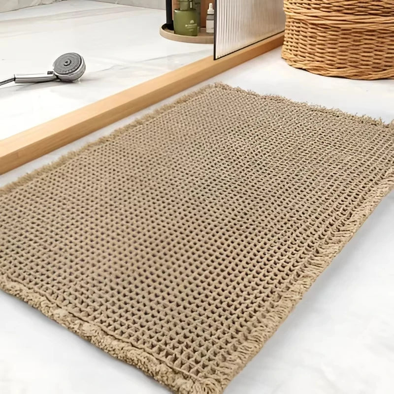 Waffle Bath Mat Boho Non Slip Washable Absorbent Quick Dry