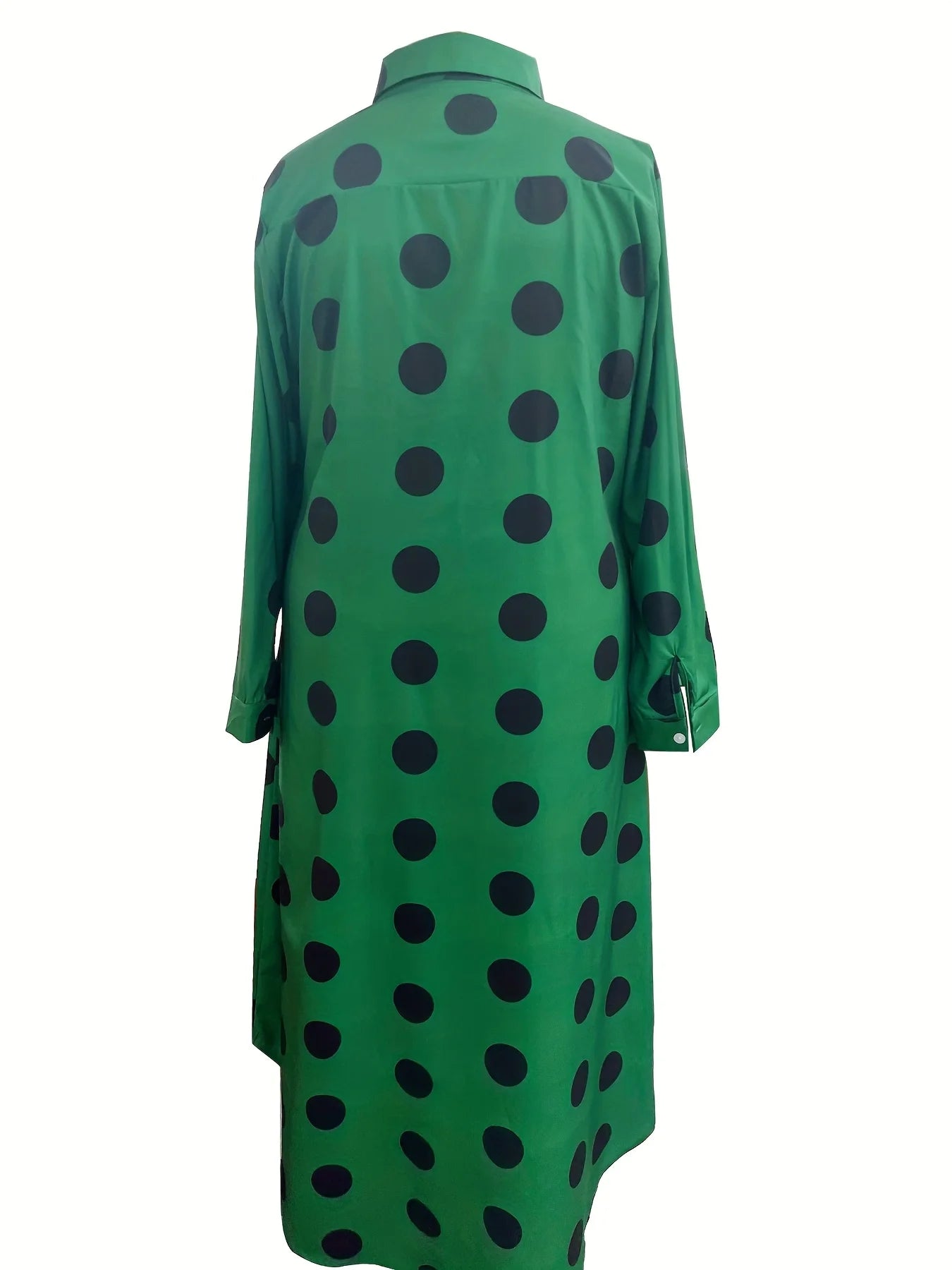 Women Polka Dot Lapel Single Breasted Midi Shirt Dress