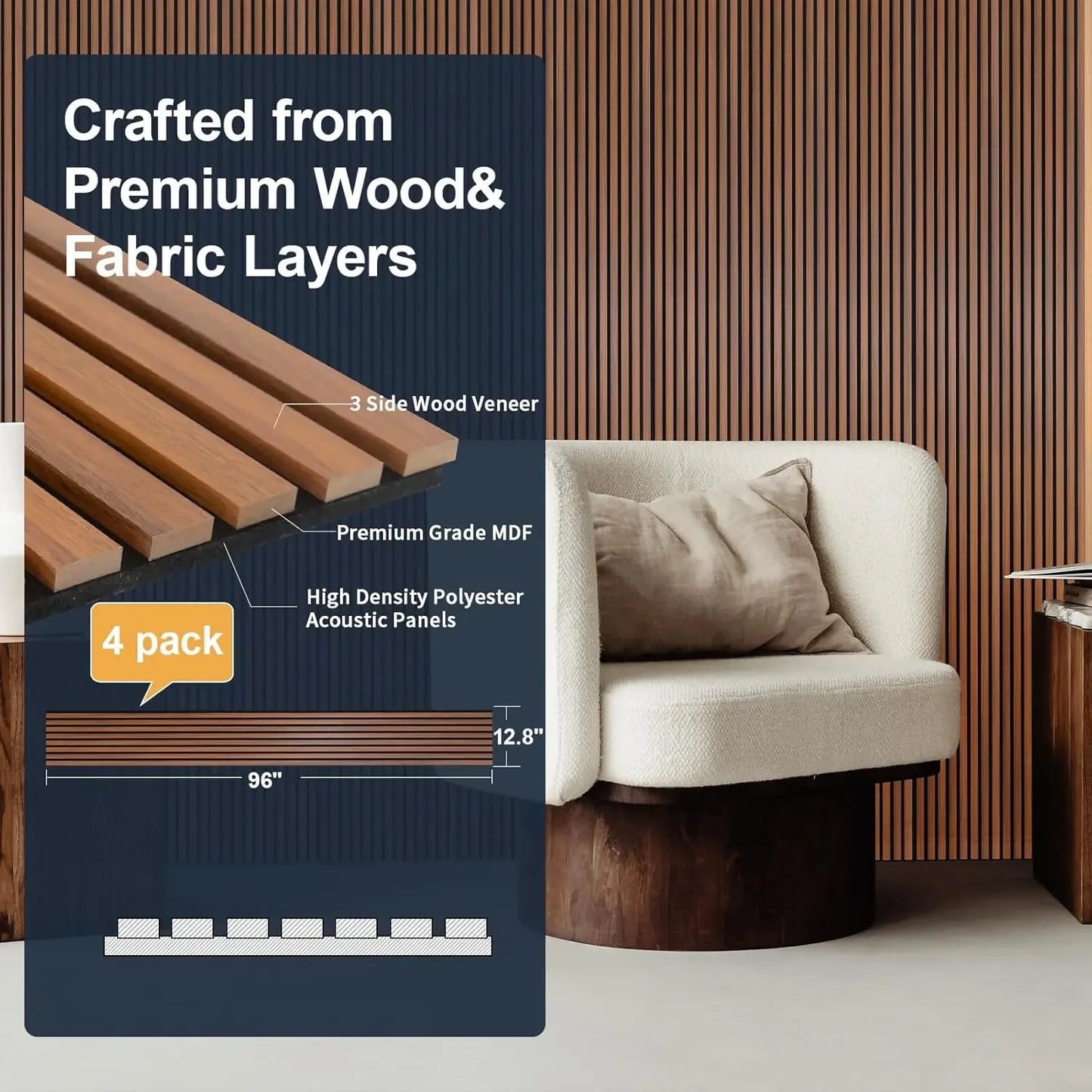Teak Acoustic Wall Panels Soundproof Wood Slat Panels Interior Decor Noise Cancelling Sound Absorbing Panels