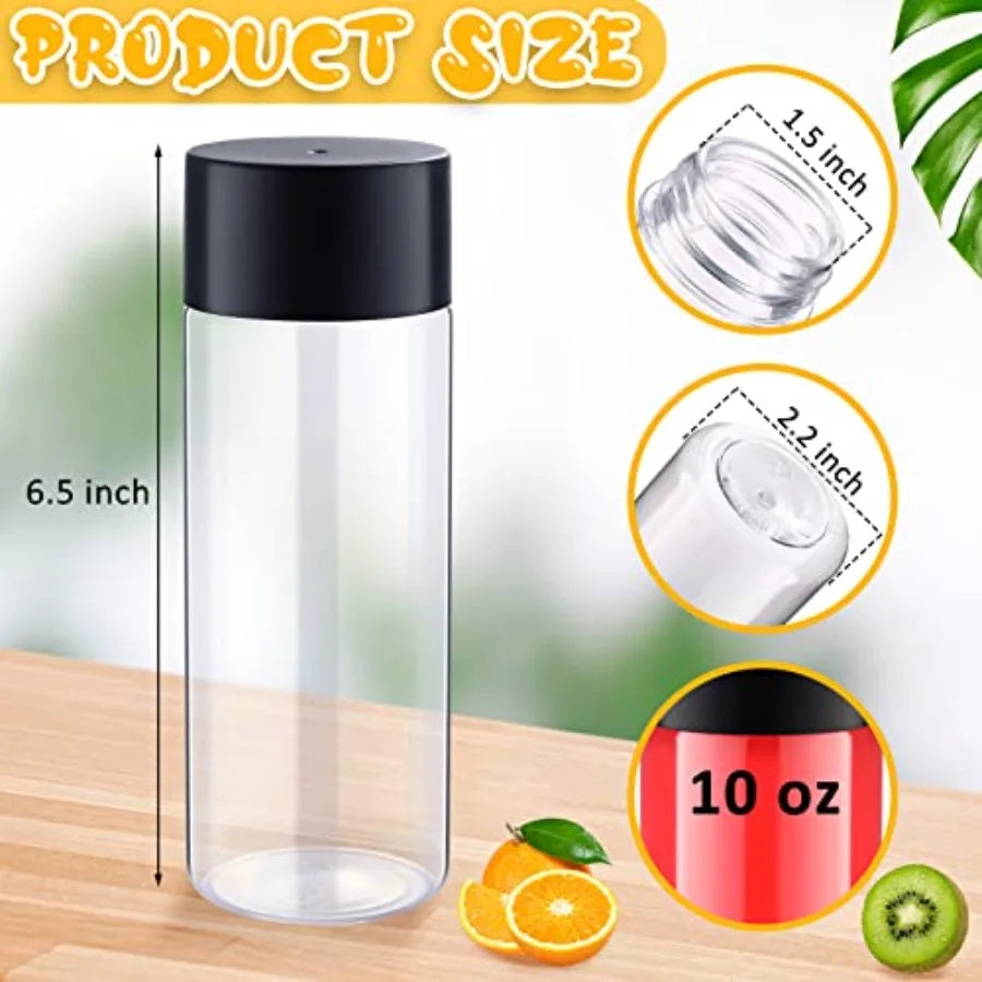 Pcs Plastic Juice Bottles with Black Lids Sensory Bottles Round Clear Drink Containers Plastic Smoothie Tumble Empty Water Tumb