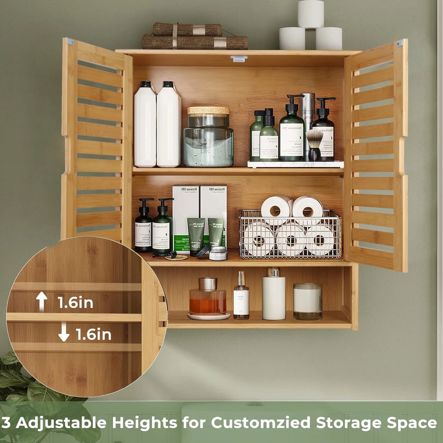 Wall Mounted Bathroom Medicine Cabinet With Adjustable Shelves And Doors