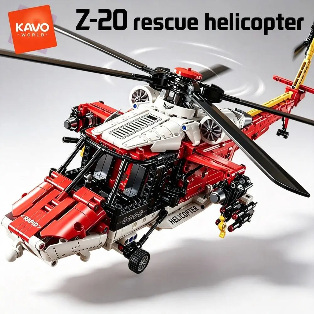 KAVOWORLD 1528pcs Large SAR Rescue Helicopter Building Blocks Red Armed Military Aircraft Model Kit Search and Rescue Chopper Construction Toy Manual Rotating Rotor Winch Hook, Emergency Air Ambulance Bricks for Adult Home Di