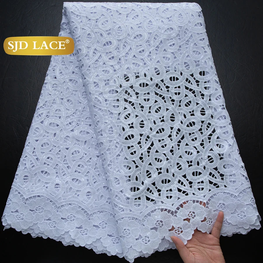 SJD Lace African Sequins Guipure Cord Lace Fabric Water Soluble