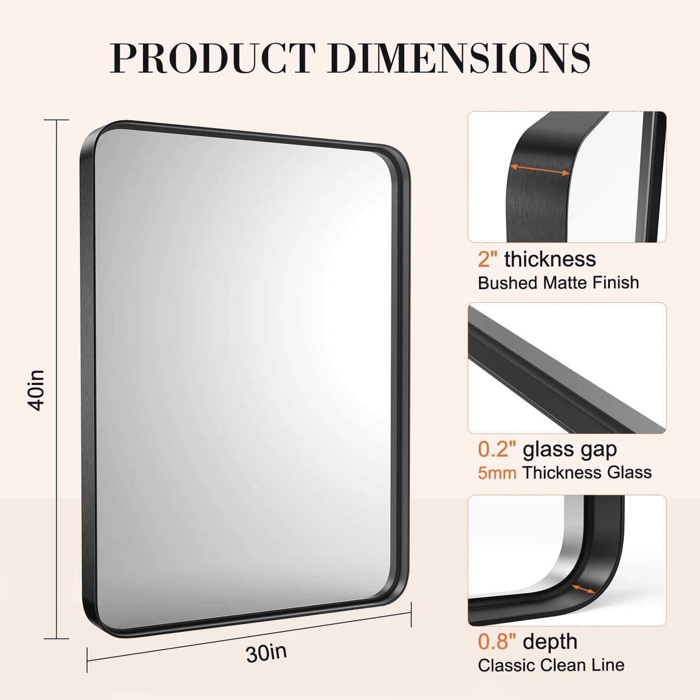 JHK Matte Metal Framed Bathroom Mirror For Wall Vanity Rectangle