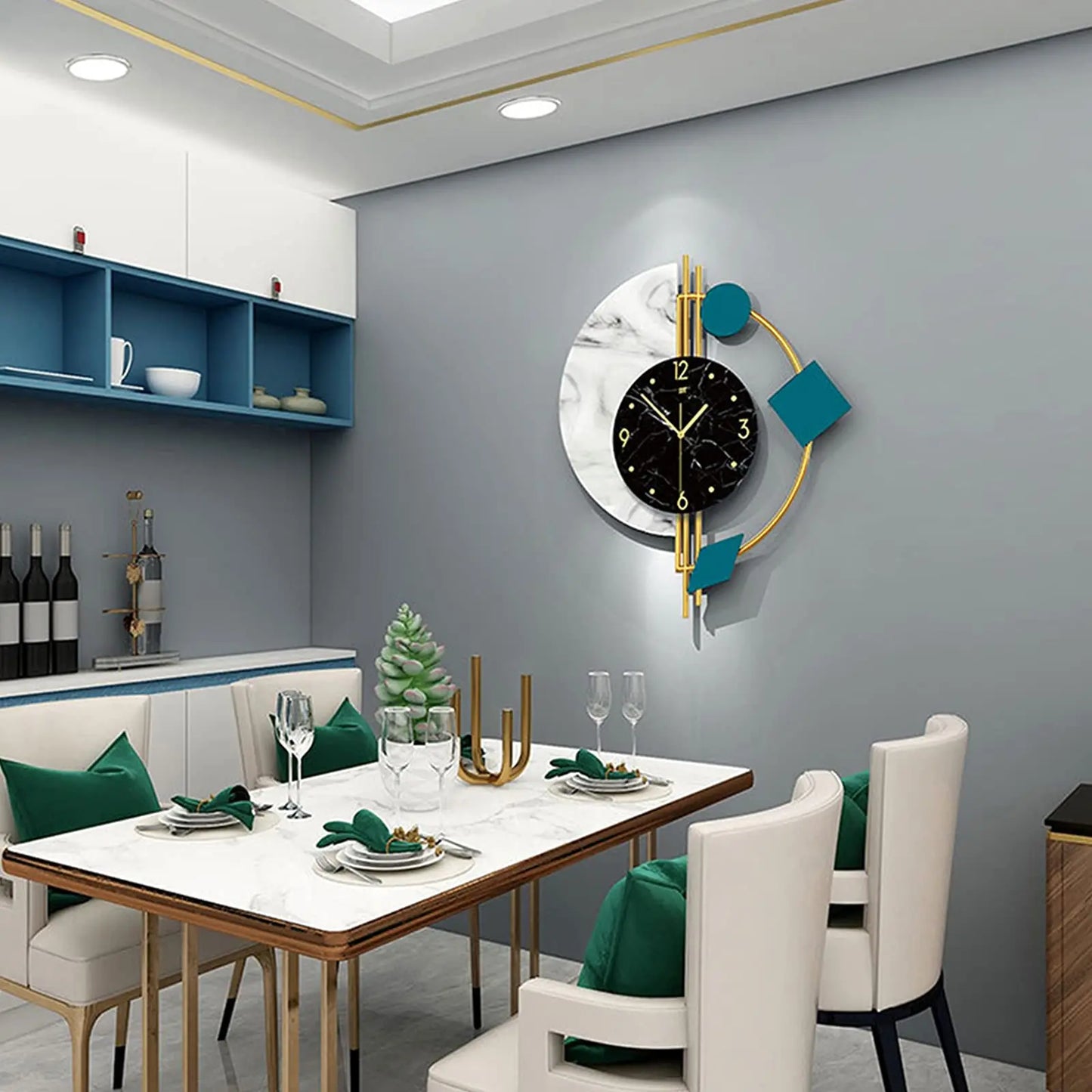 Marble Wall Clock Nordic Style Luxury Silent Battery Operated Living Room