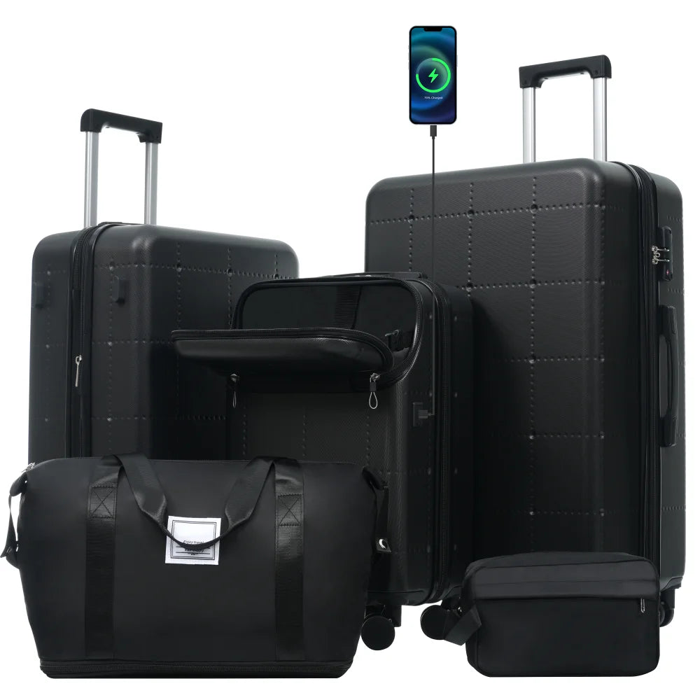 Checked Suitcase with USB Port Spinner Wheels - TSA Lock, Airline-Approved - Lightweight  Polypropylene Expandable Hardshell