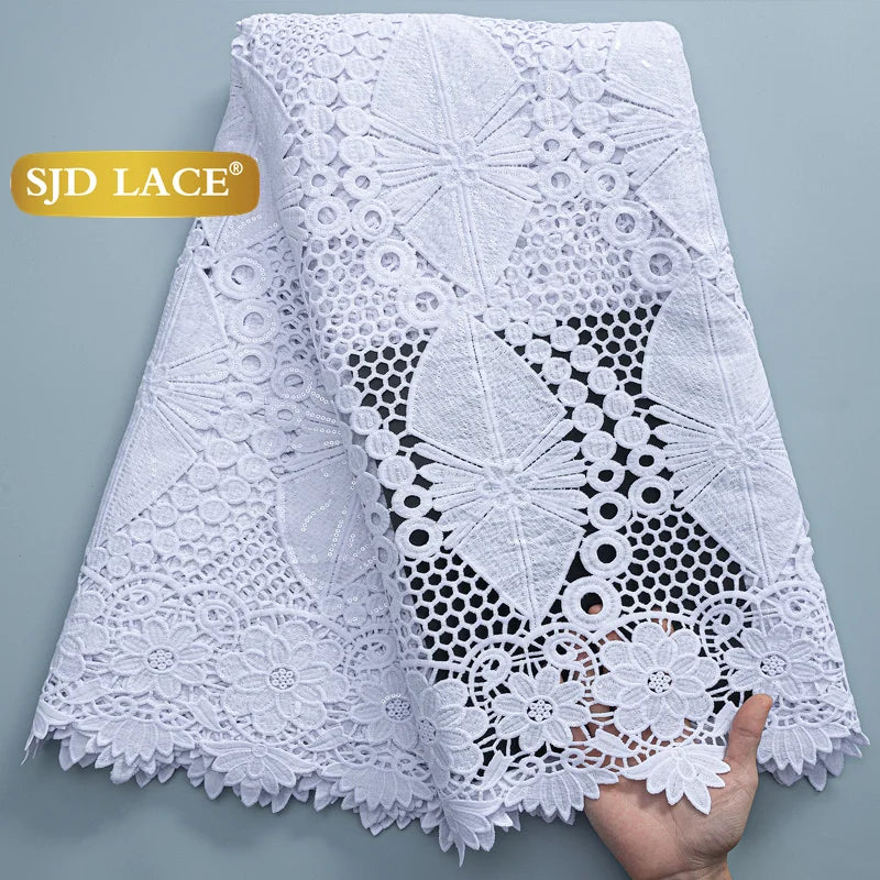 SJD Lace African Sequins Guipure Cord Lace Fabric Water Soluble