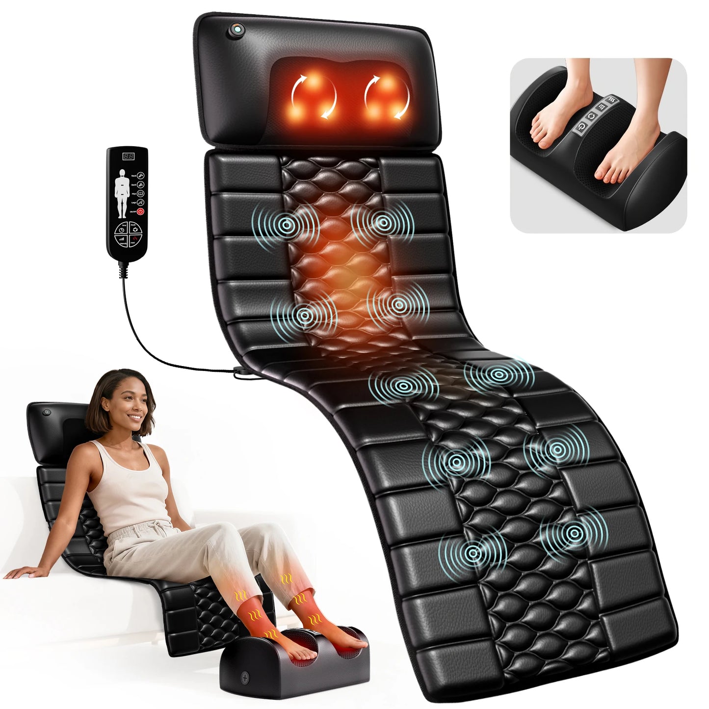 HOMEMASSA Shiatsu Full Body Massage Mat With Heat And Detachable Pad