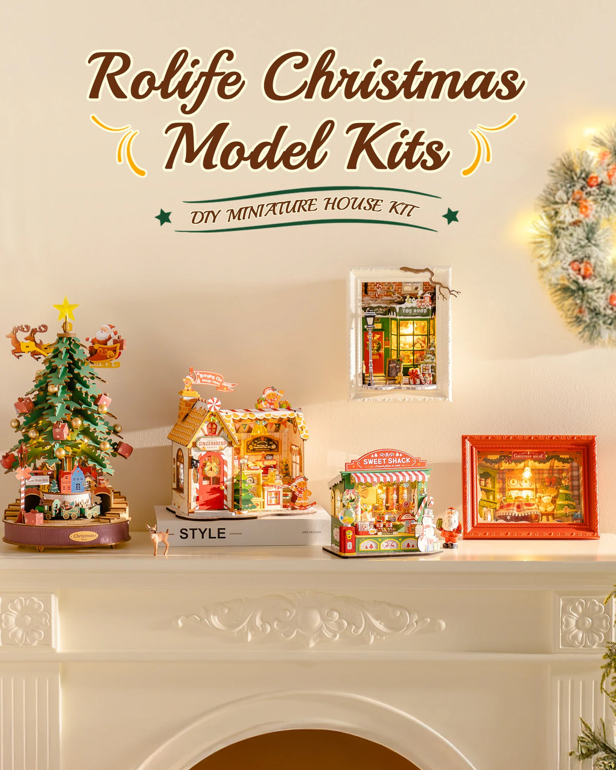 Rolife Gingerbread House DIY Miniature Dollhouse Wooden 3D Puzzle Model Building Kit with LED Light for Christmas Home Decor Gift for Adults Friends