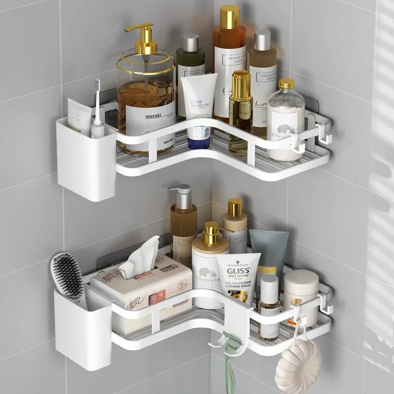 Six Piece Double Layer Aluminum Corner Shelf No Drilling Wall Mounted Organizer