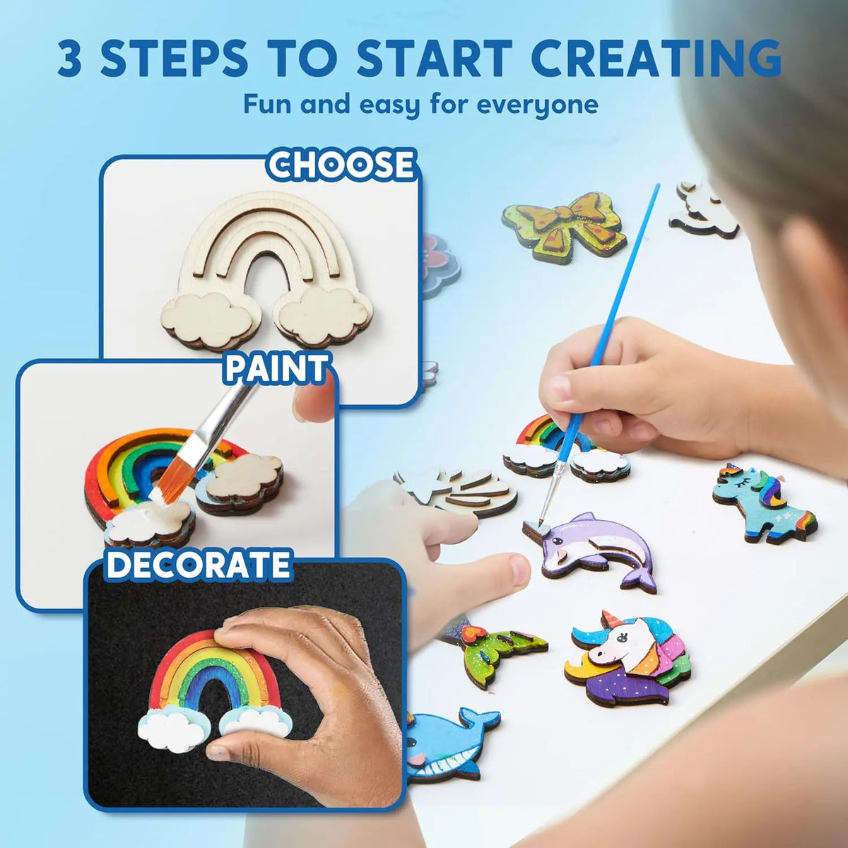JOYFY 12 pcs Fantasy Wooden Magnets Unicorn Painting Craft Spring and Rainy Day ActivitiesToys for Kids Birthday Chirstmas Gift
