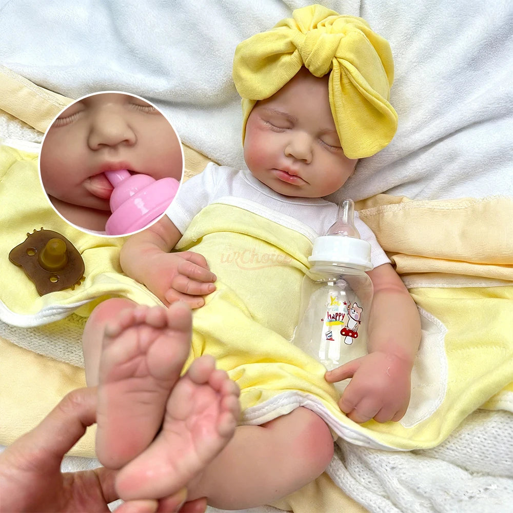20inch Warm Companion Silicone Reborn Doll Fine Realistic Details Soft Full Body Comfort Doll  Can Open Mouth Loulou for Elderly People Living Alone