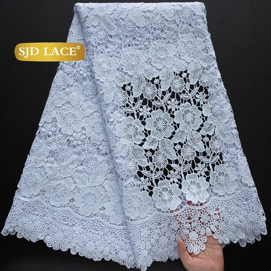 SJD Lace African Sequins Guipure Cord Lace Fabric Water Soluble