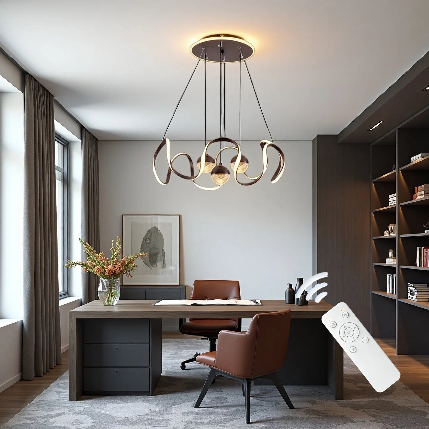 Wavy LED Pendant Light with Remote and Three Color Settings