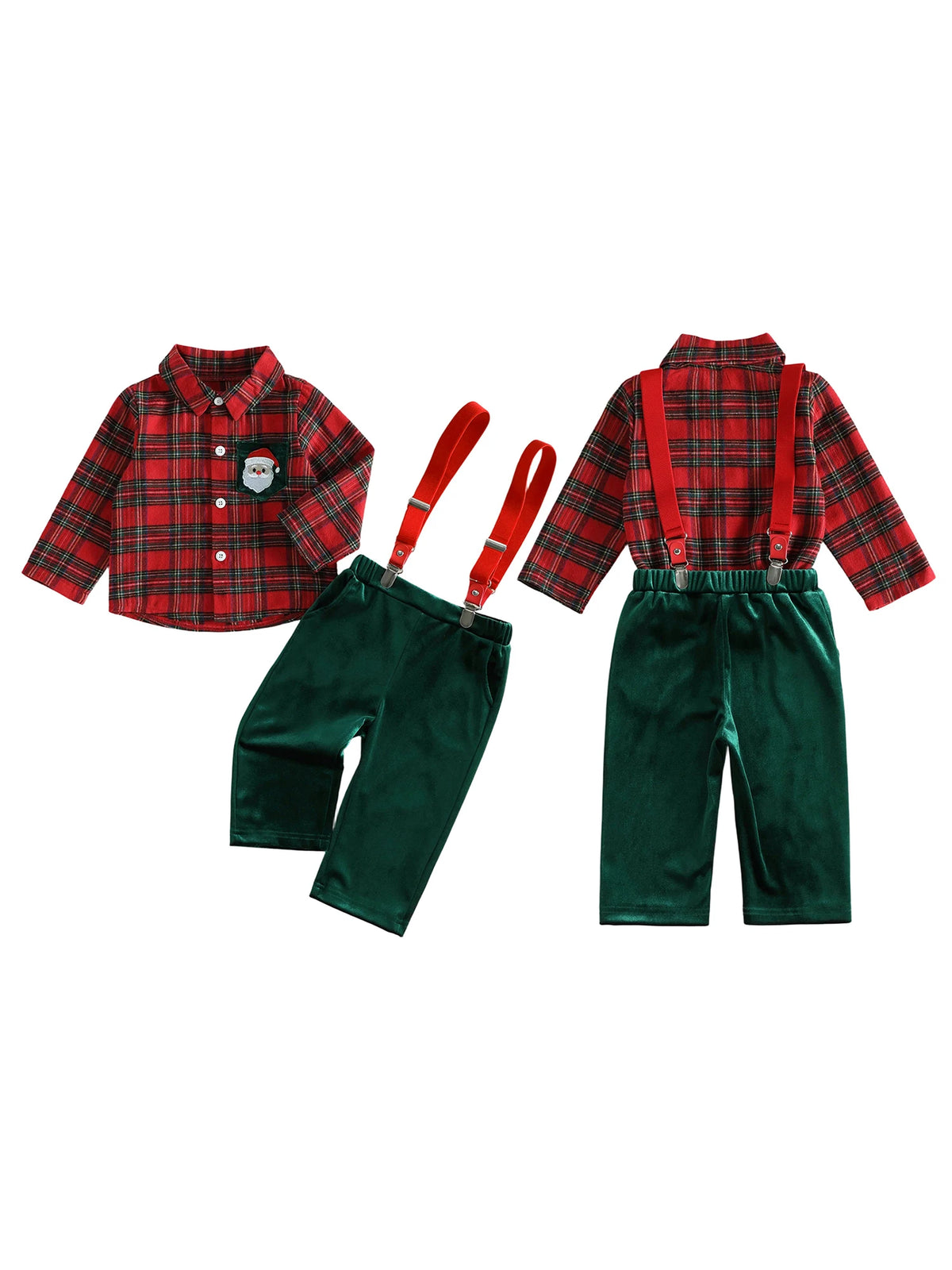 Sleeve Shirt Toddler Boy Christmas Velvet Velvet-Suspender-Pants Long Sleeve Shirt Boy Pants Velvet Premium