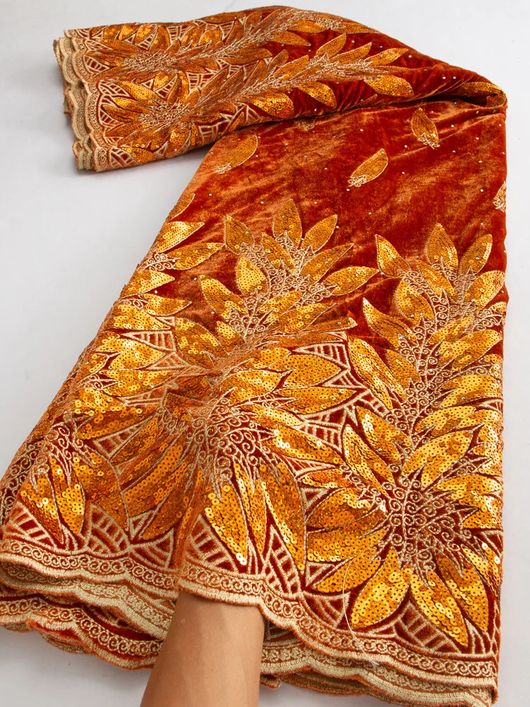 African Sequined Velvet French Lace Fabric For Wedding Party Dresses