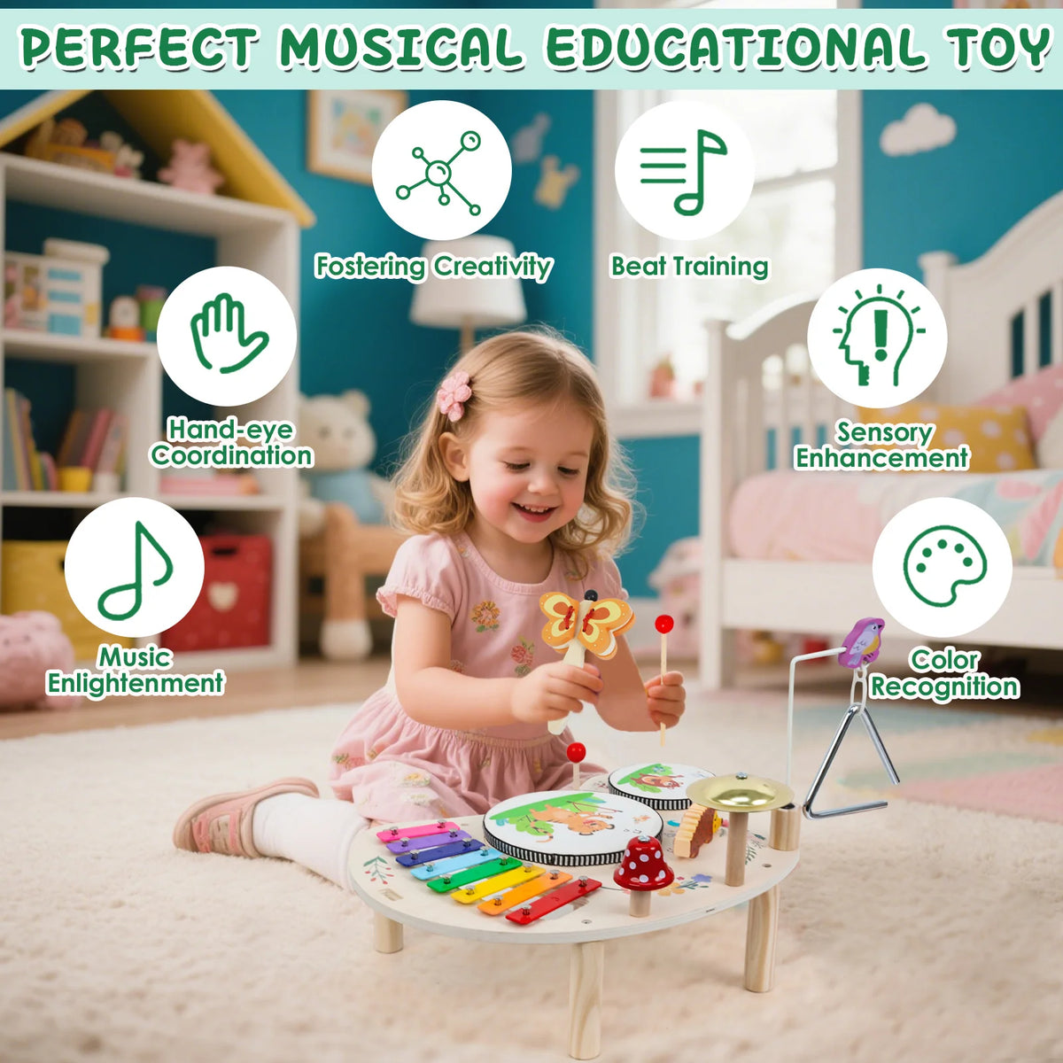 Baby Educational Toys Wooden Aeolian Bells Montessori Children's Musical Toys Xylophone Newborn Birthday Gifts Music Table Toys
