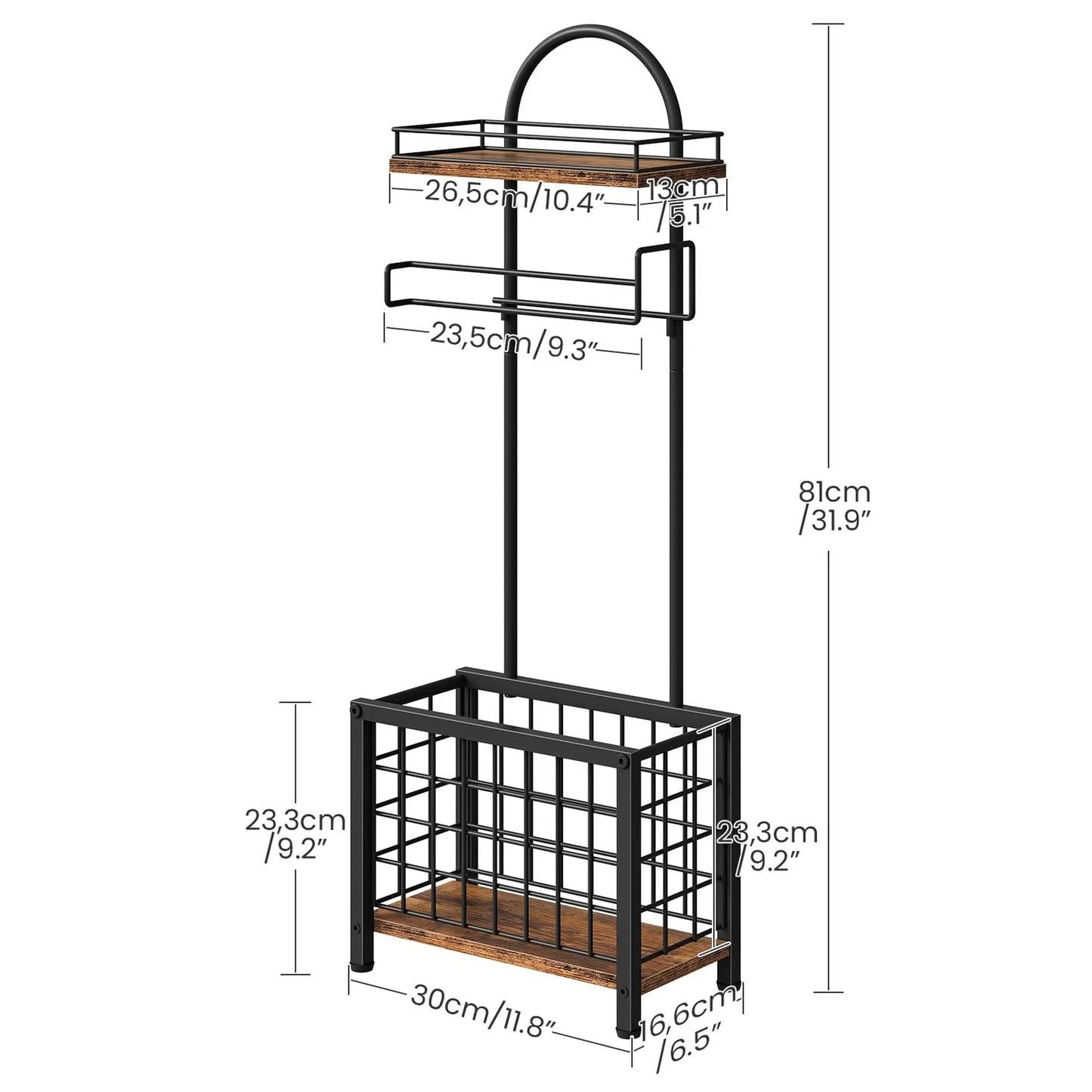 Freestanding Three Tier Bathroom Toilet Paper Holder With Storage Basket