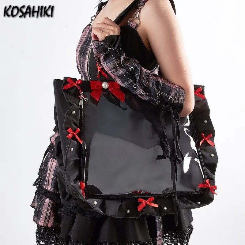 Transparent Fairy Bow Ita Bag High Capacity PU Leather Underarm