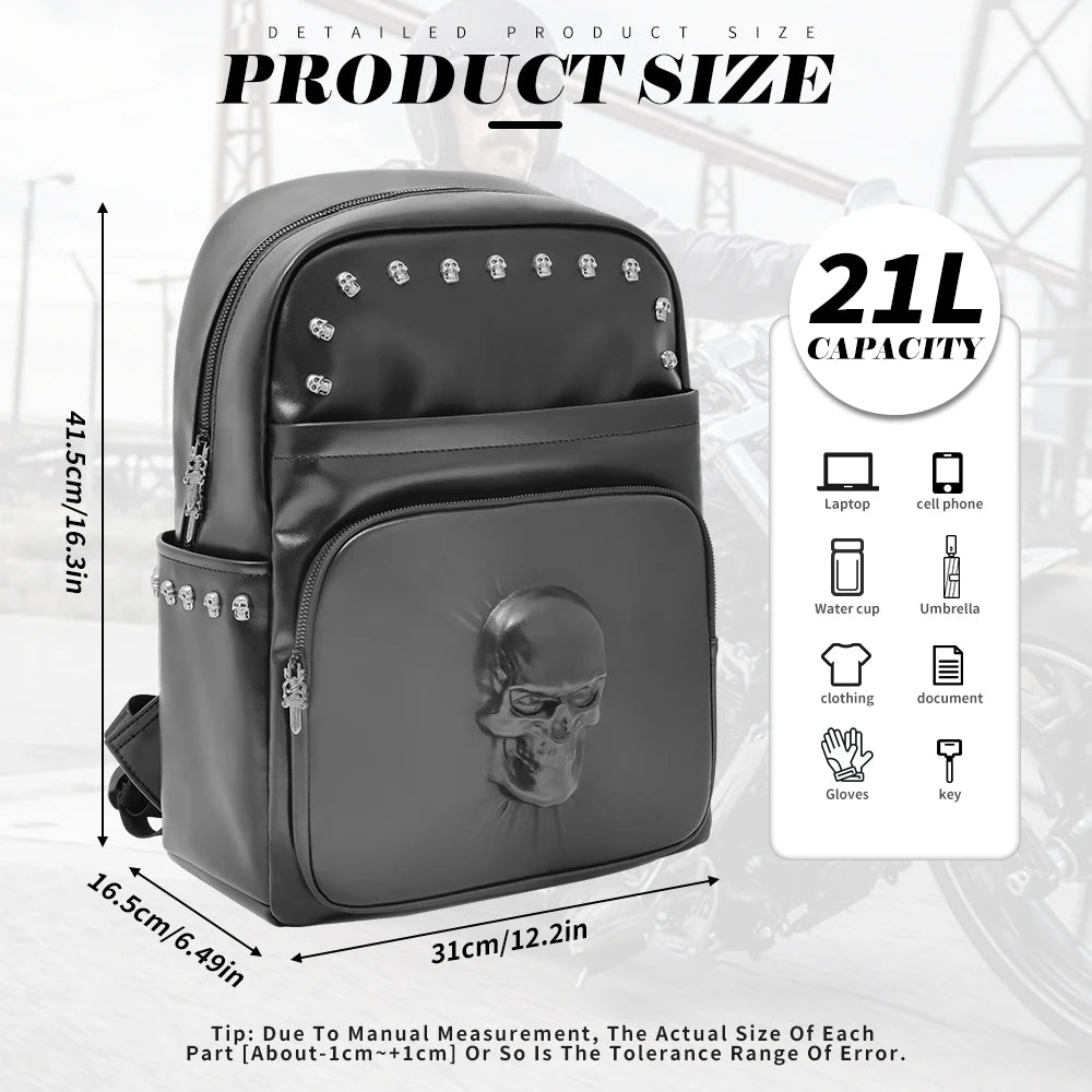 Motorcycles Accessories Bag 3D Skull PU Leather Bag Waterproof Men Women Motocycle Motorcycle Backpack Travel Bag Large PU leather
