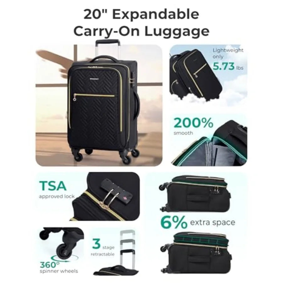 Carry On Luggage 20 Inch, Softside Expandable Suitcase with Spinner Wheels, Luggage 22x14x9 Airline Approved Rolling Lightweigh