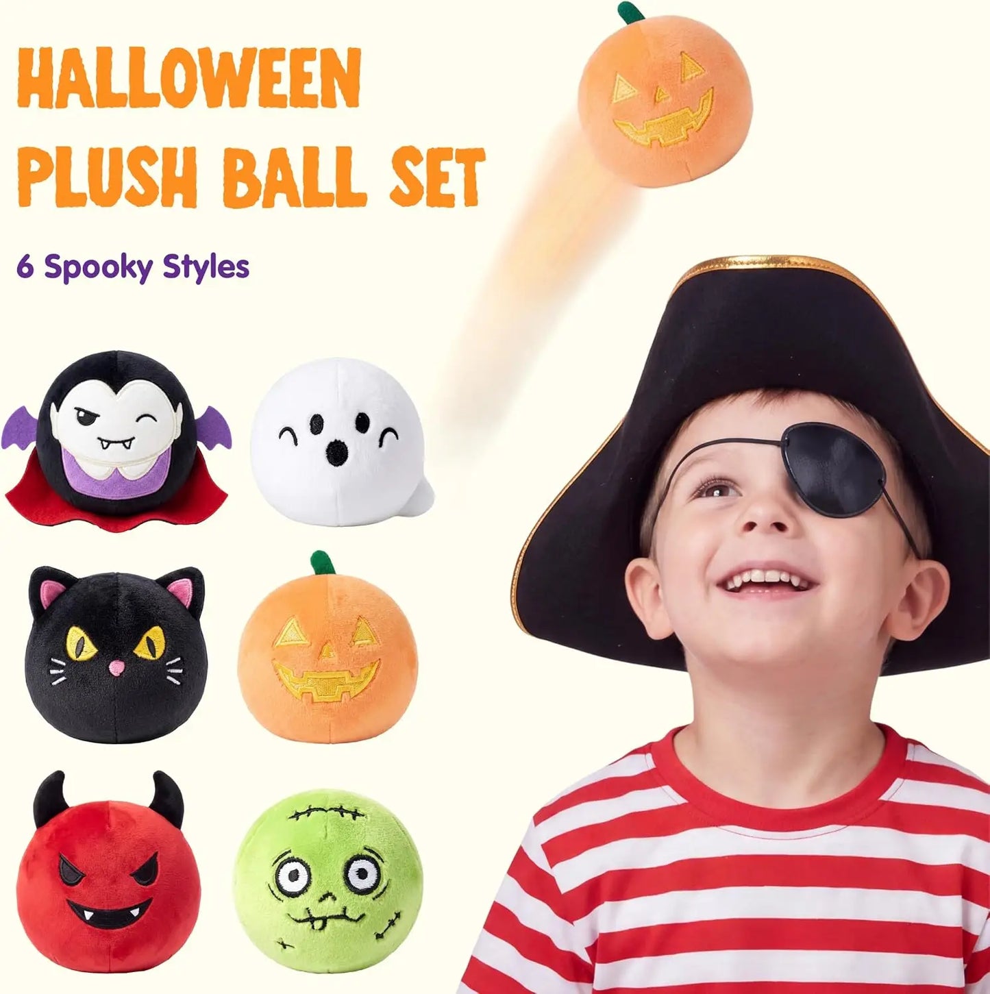 6 PCS Plush Halloween Bouncy Balls, Quiet Toy, Bouncing Ball for Kids Party Favor Supplies Trick or Treating Gifts Bags Filler Classroom Exchange Prize Non Candy Treat