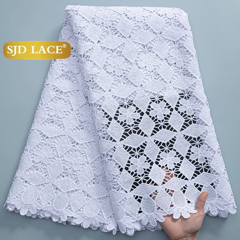 SJD Lace African Sequins Guipure Cord Lace Fabric Water Soluble