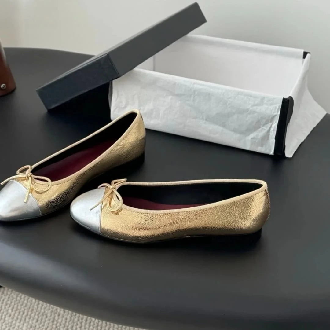 Women's Genuine Leather Ballet Flats With Bow Detail