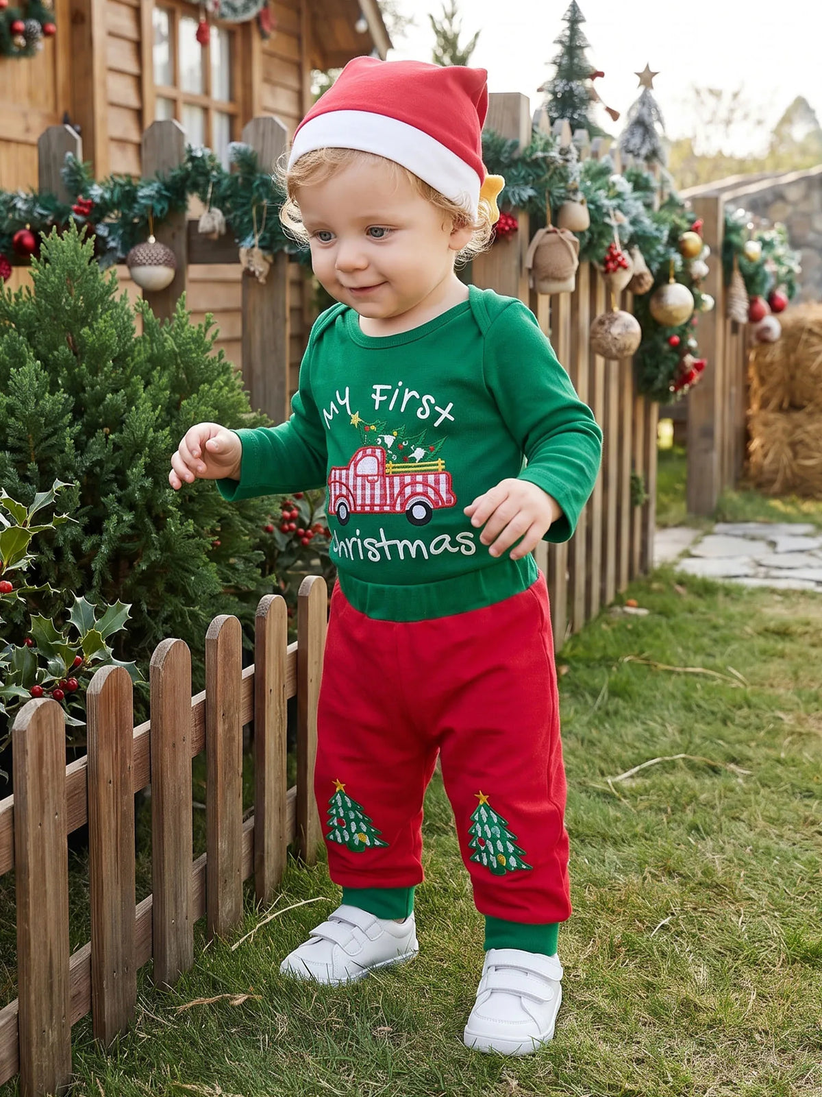 Neck Long Outfit Romper Pants Crew Sleeve Romper Hat 3 3 Pcs Set Crew Neck Top Rated Baby Christmas Outfit