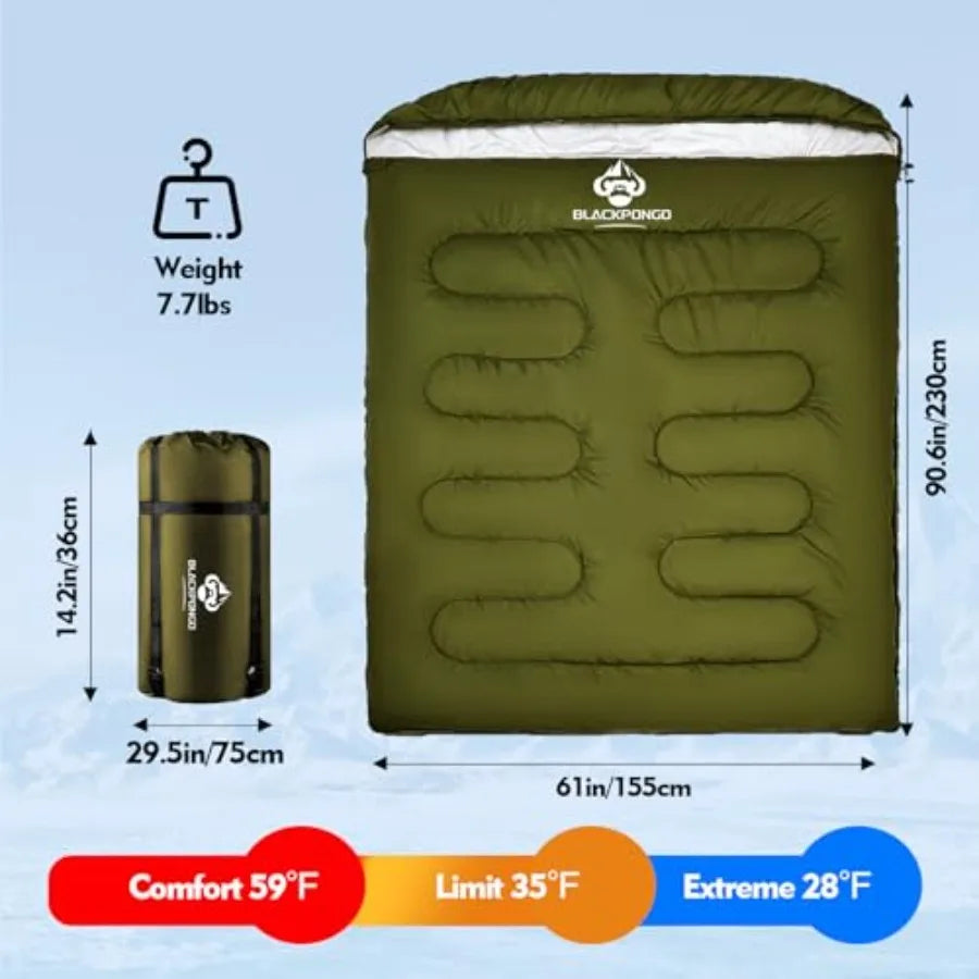 Double Sleeping Bag for Adults Men Women XL Queen Size Two Person Sleeping Bag for All Season Camping Hiking Backpacking 2 Pers