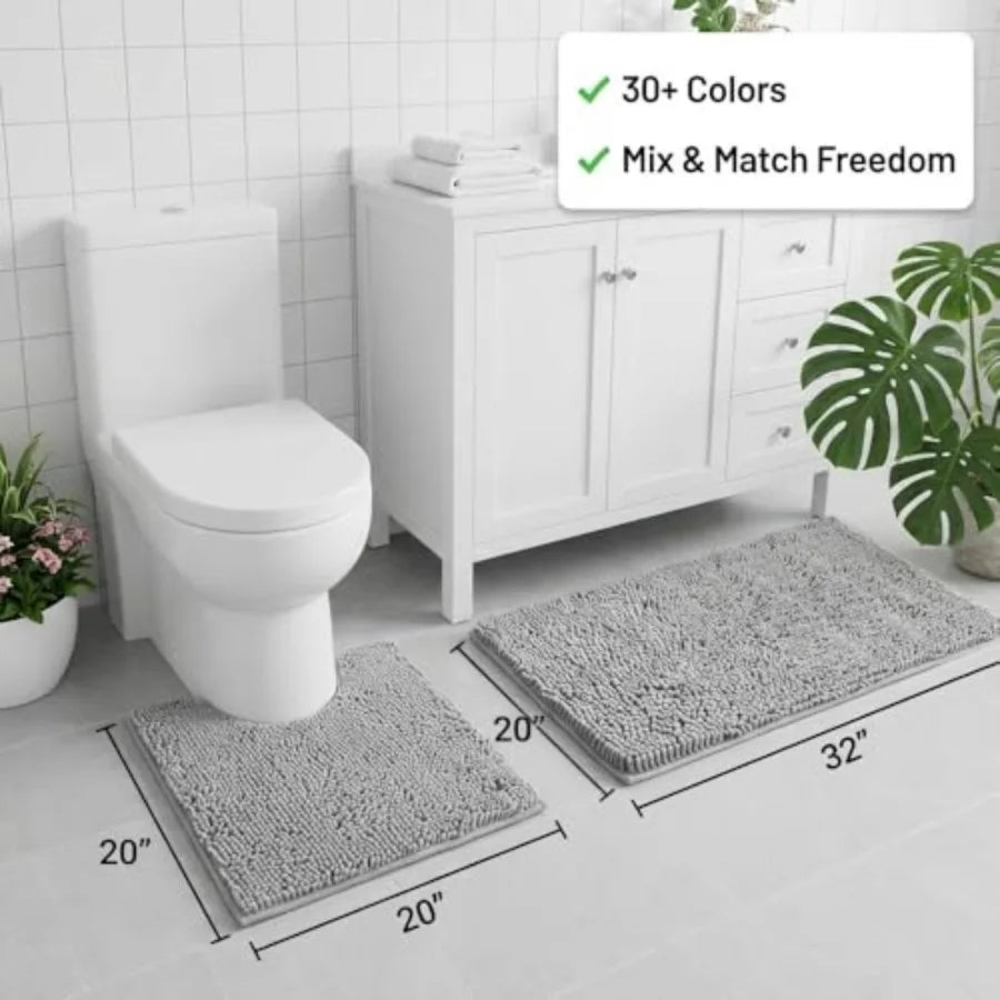 Super Absorbent Chenille Bathroom Rug Set With Non Slip Backing