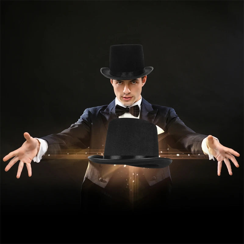 Gentleman Mad Hatter Hat Halloween Party Costume Felt Magician Hat Cap Cylinder Hat  for Women Men