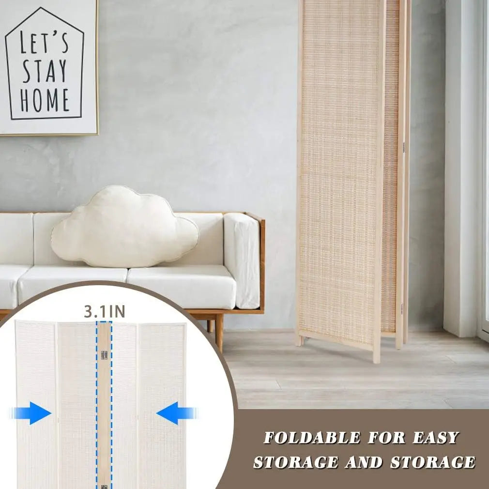 Bamboo Room Divider 4 Panel 72"H 17.7"W Folding Privacy Screen for Bedroom Office Study Natural