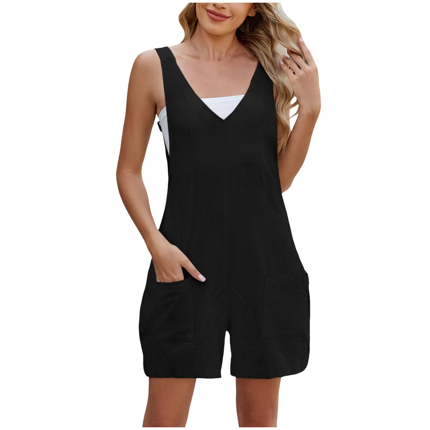 ZOMAXIUJEE Women Linen Cotton Bib Overalls Jumpsuit With Pockets