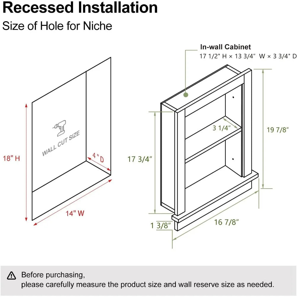 In Wall Recessed Medicine Cabinet With MDF Storage Bathroom