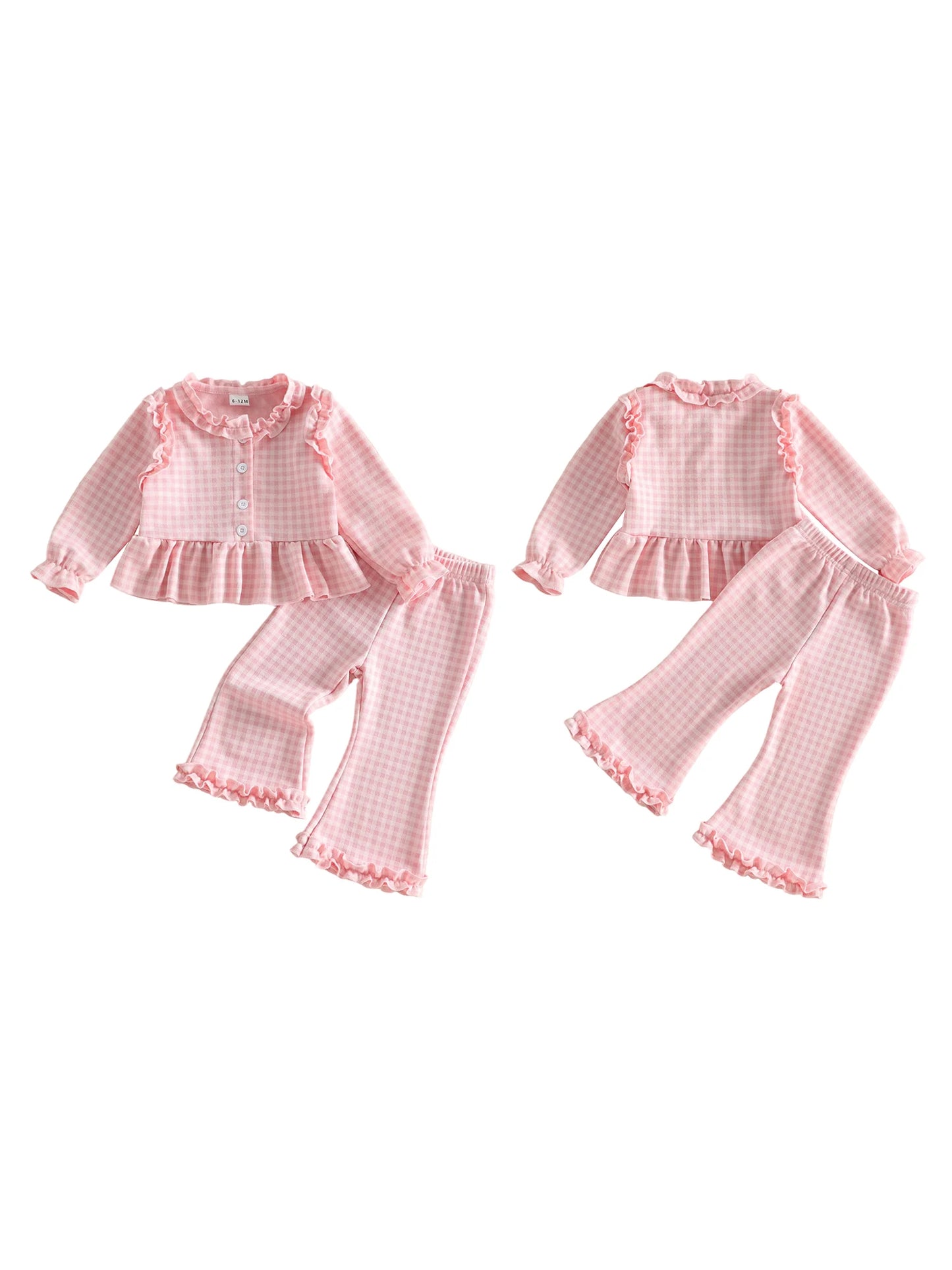 Girls Plaid Long Sleeve Bell Bottom Set Fall Outfit