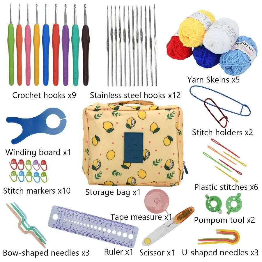 Beginner Crochet Kit With Yarn Hooks And Essential Tools