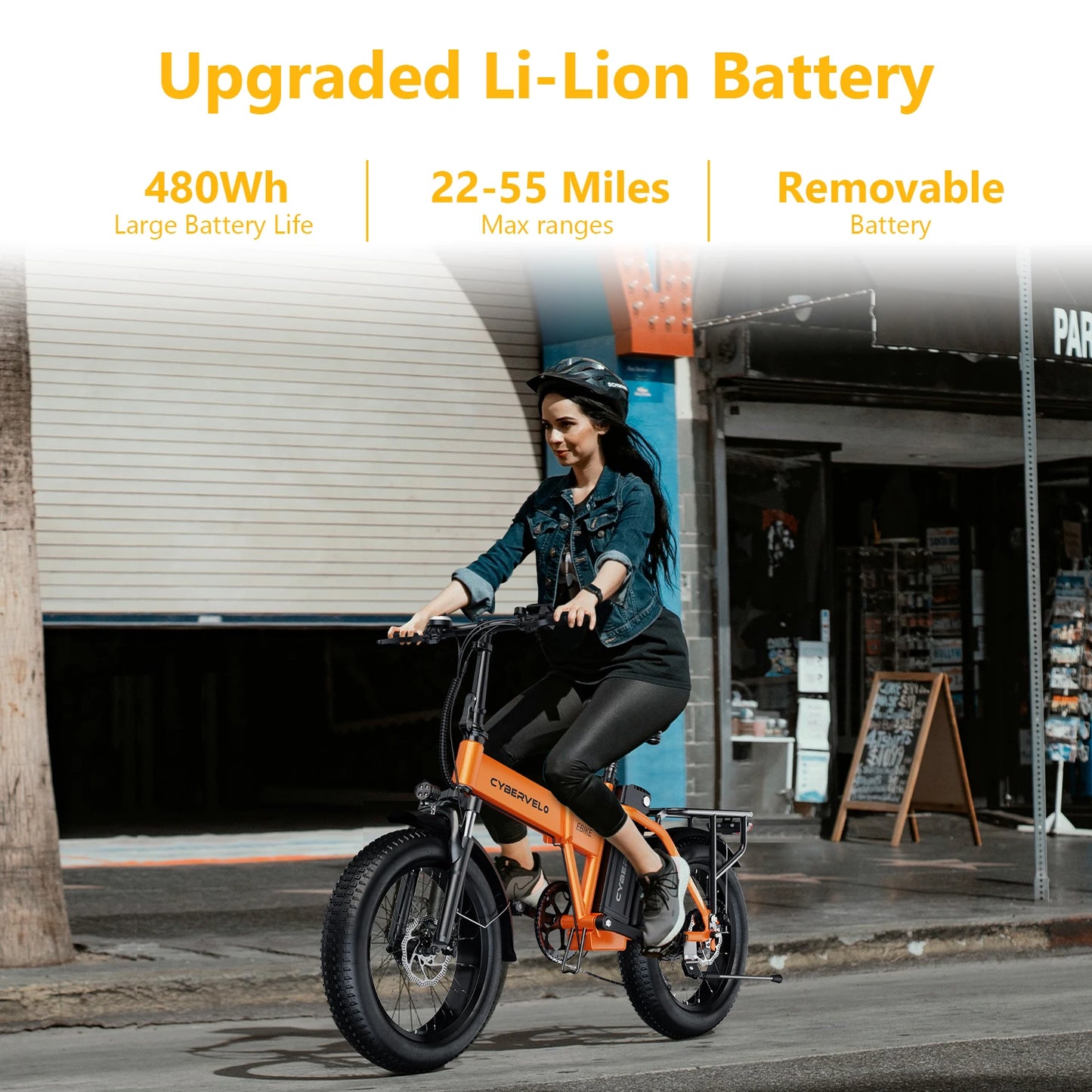Cybervelo 1000W Peak High-speed Brushless Folding 20 Inch Fat Tire Electric Bike for Adults 48V 20.8Ah/50Ah Removable Battery 80 Miles Range Commuter E-Bicycle EK4