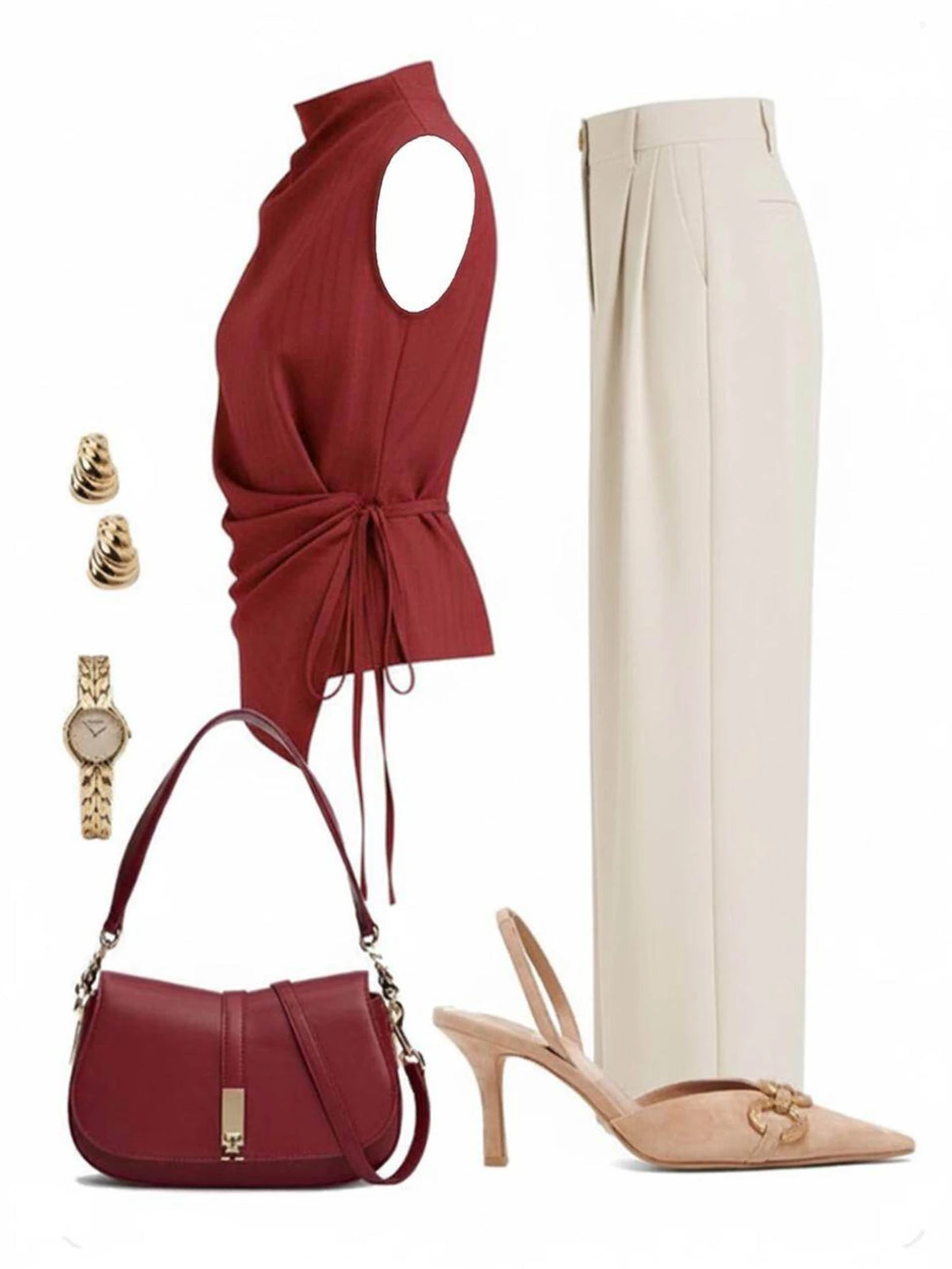 Women's Sleeveless Side Tie Top Matching High Waist Wide Leg Pants For Office Daily Dinner Casual Fashion Occasions