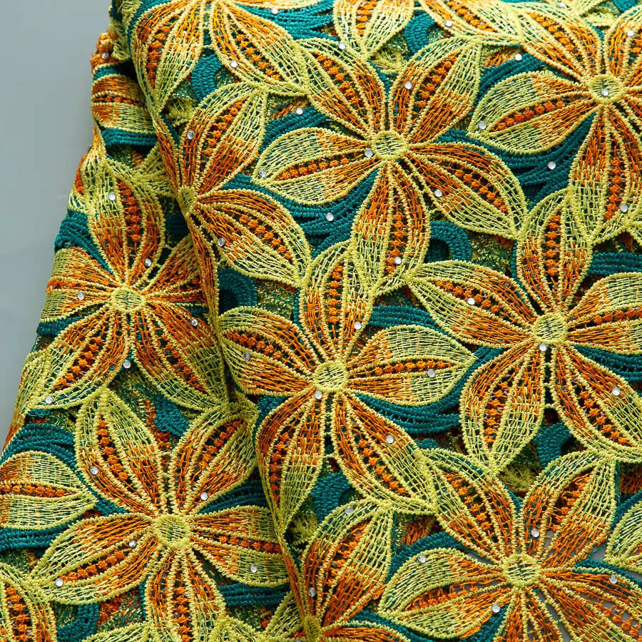 SJD LACE Nigerian Water Soluble Lace Fabric Tricolor Color Embroidered African Guipure Floral Lace for Sewing Wedding Party Evening Dress US Shipping 4632