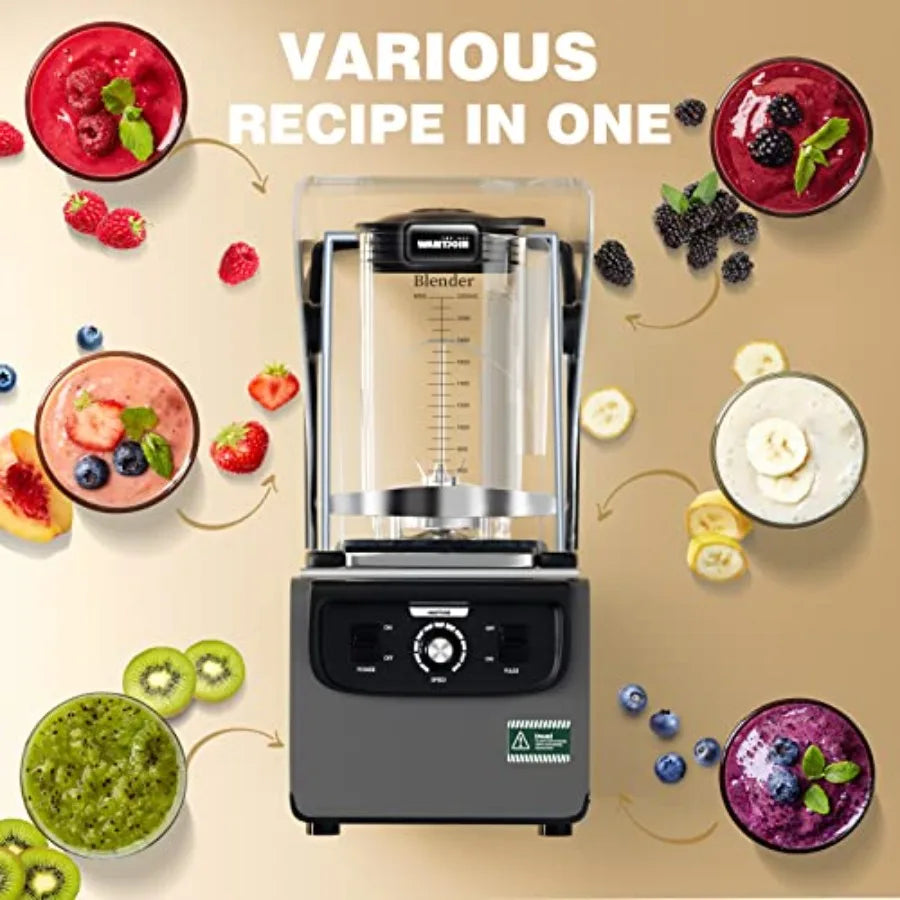Commercial Quiet Blender for Kitchen Smoothie Protein Shake 2200ml 1800W Countertop Professional Electric Food Machine with Sil