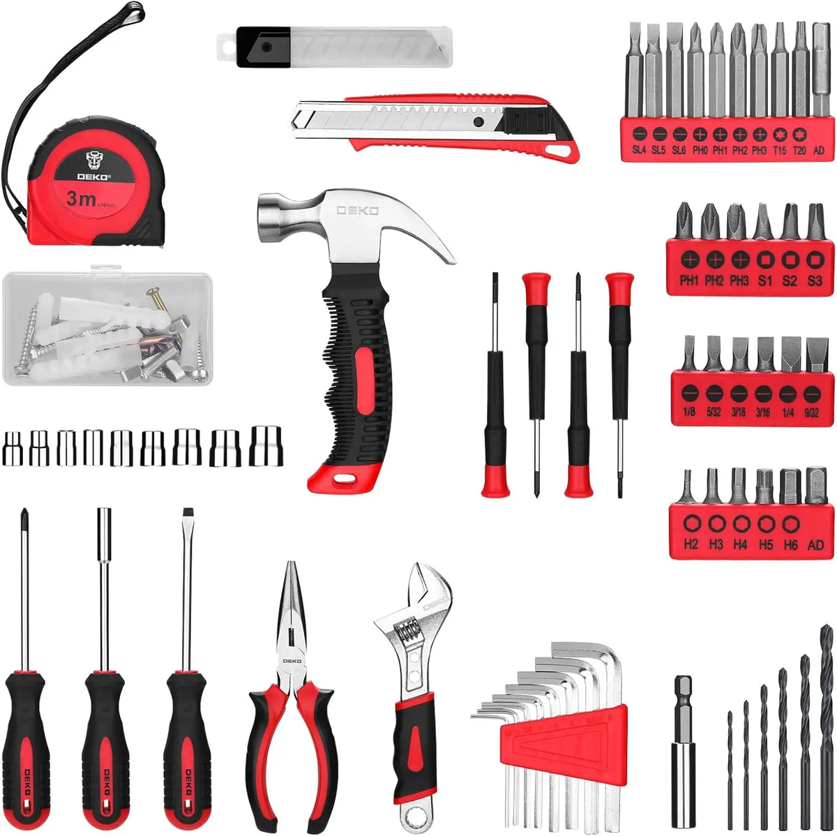 DEKO 126 Piece Cordless Drill and Household Hand Tool Kit