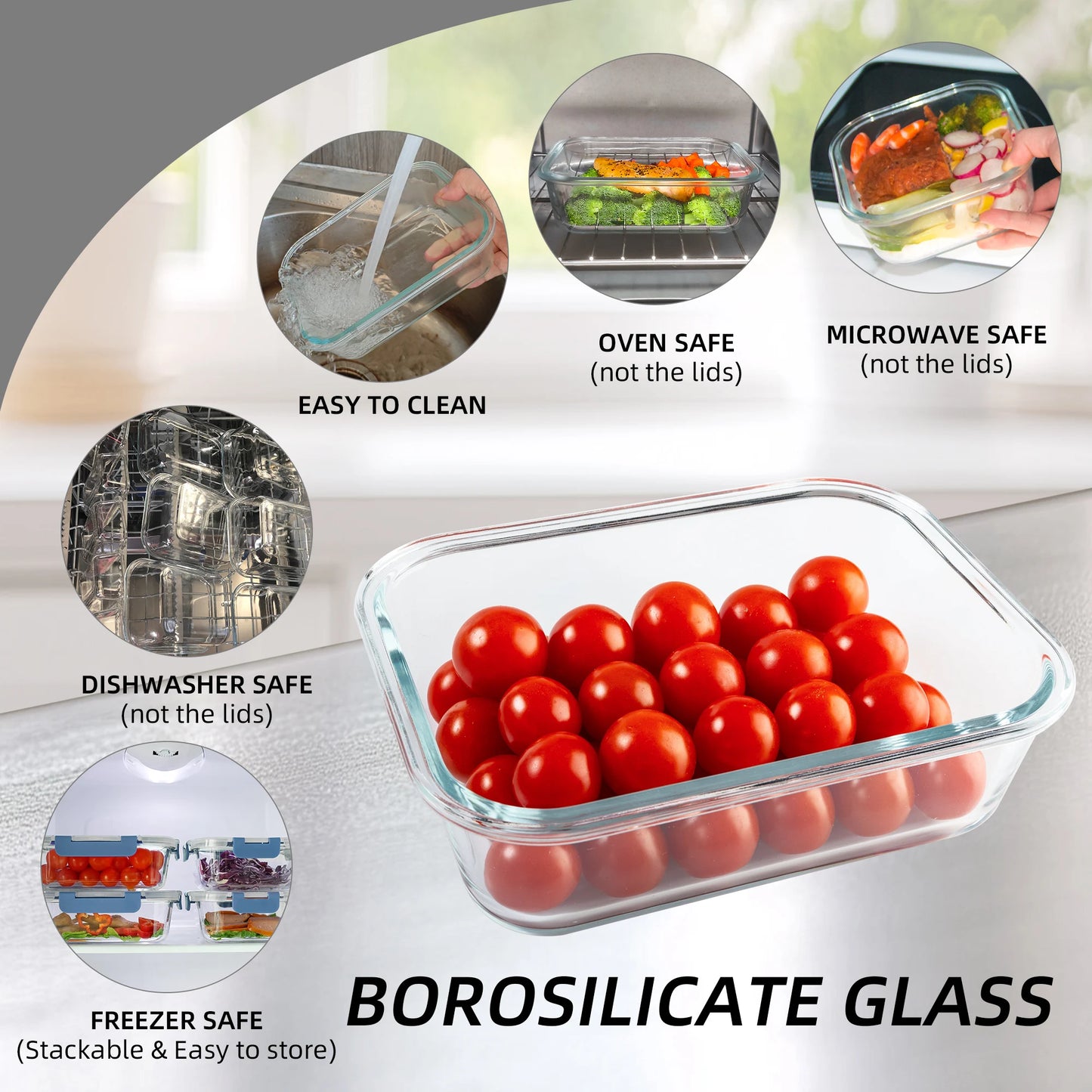 Glass Food Storage Containers Set Leakproof Airtight BPA Free