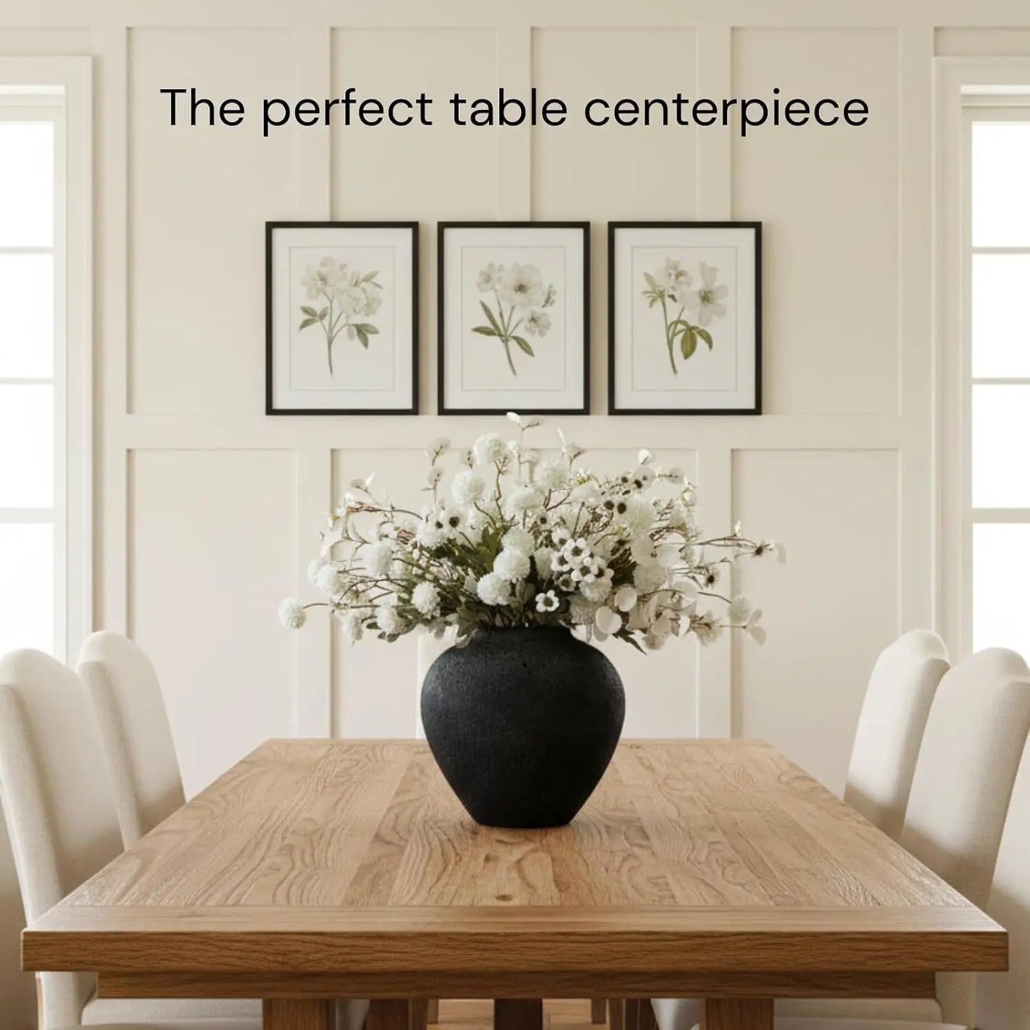 Large Black Round Vase, Pottery Rustic Look for Home Decor | Arina Black Iron Vase Modern Farmhouse, Console Table Decor, Textured Metal Big Vases for Centerpieces, Jarrones Grandes