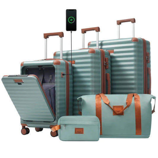 Luggage Set 5pcs Hardside Expandable Carry on Suitcase with Spinner Wheels TSA Lock USB Port  Cup Holder Duffel Bag Toiletry Bag