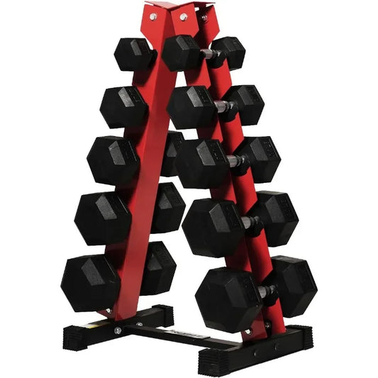 RitFit Rubber Hex Dumbbell Set With Rack 250-650 Lb