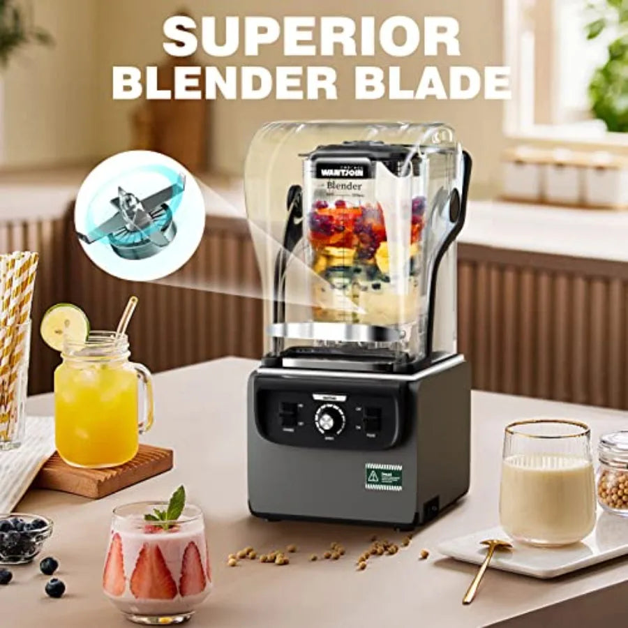 Commercial Quiet Blender for Kitchen Smoothie Protein Shake 2200ml 1800W Countertop Professional Electric Food Machine with Sil
