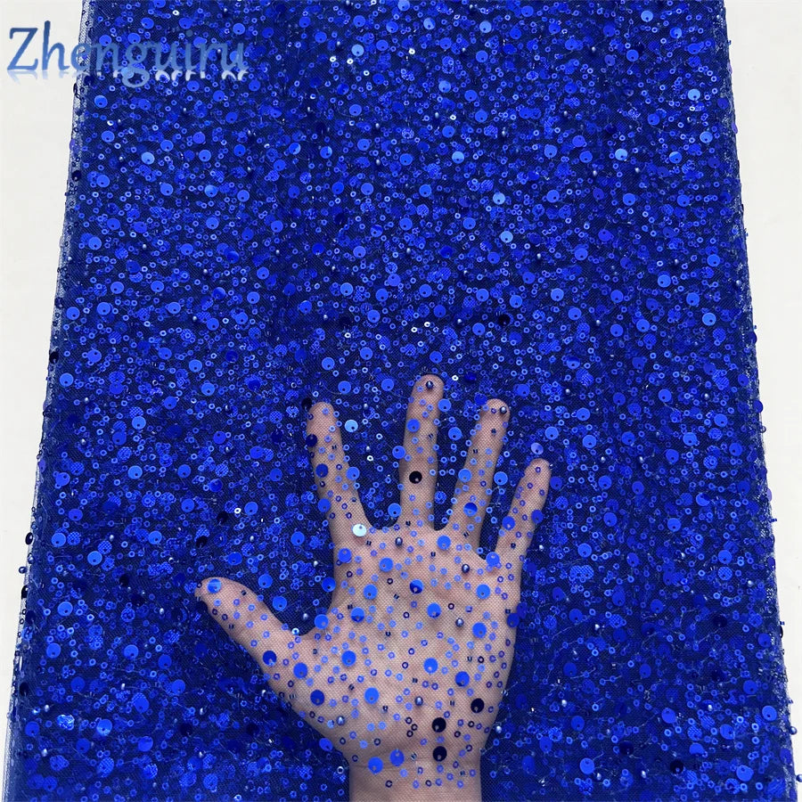 Zhenguiru Heavy Silver Sequin French Tulle Lace Fabric